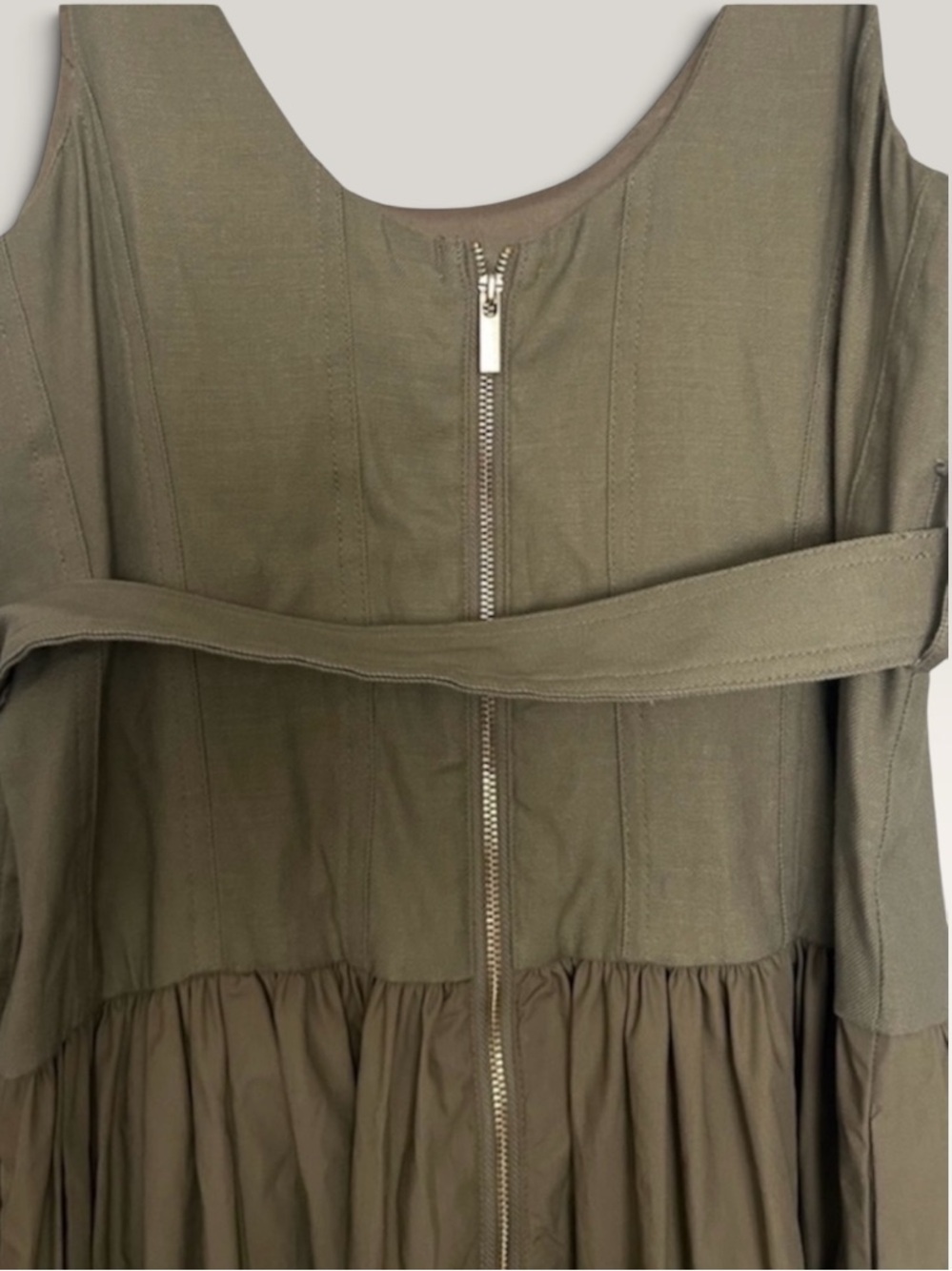 Anthropologie Sleeveless Belted Drop-Waist Midi Dress Utility Corset Olive Small - Picture 9 of 9